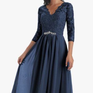 22W Navy Blue Formal Full length 3/4 Sleeve MOB Wedding Dress